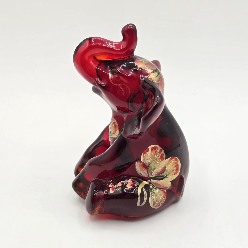 Fenton Glass Ruby Red Elephant Hand Painted